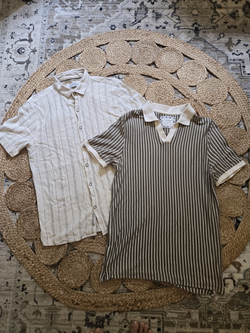 Striped Short Sleeve Polo Shirt - Beige/White (2 Shirts)